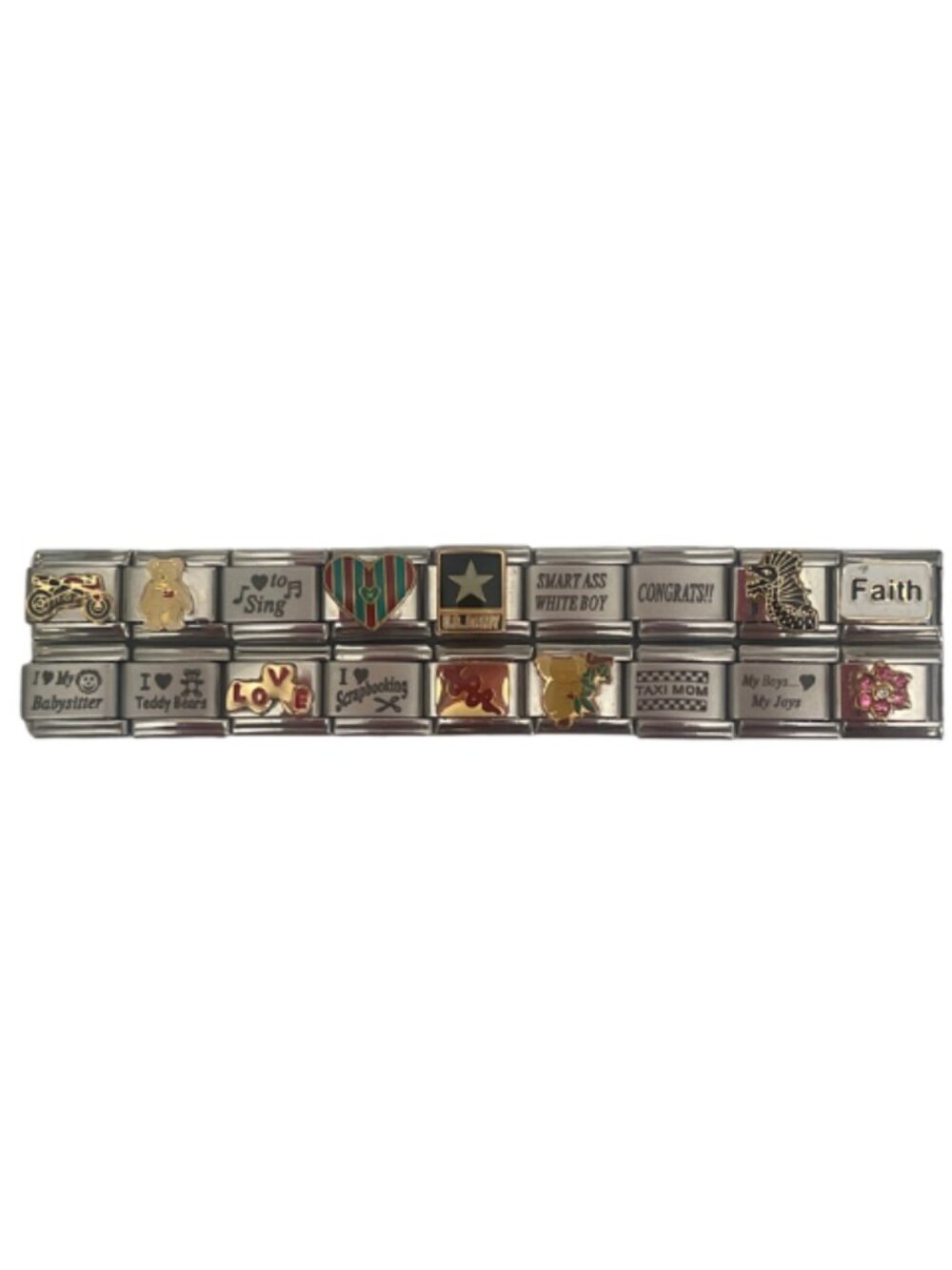 Italian Charm Bracelet Faith US Army Teddy Bears Vintage